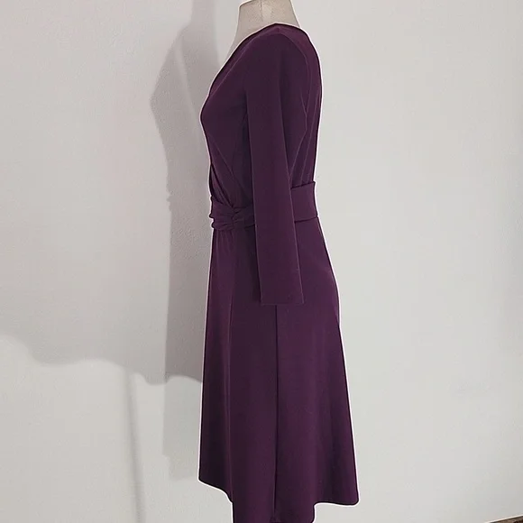 Lands' End Dress A-Line Stretchy Faux Belt 3/4 Sleeve Plum Size 4 - Picture 8 of 12
